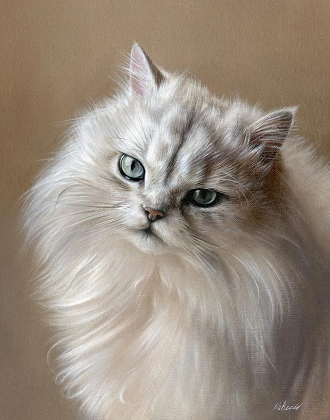 Hand-painted oil cat painting of Samson, highlighting his gentle expression.