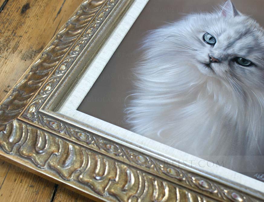 Cat Painting Oils Framed in Ornate Frame