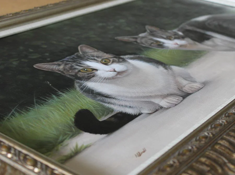 Framed oil portrait of Milly and Molly displayed beautifully in the client's home.
