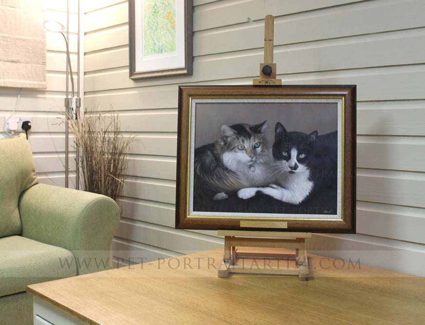 Cats Pet Portrait in Oils Framed on the Mini Easel