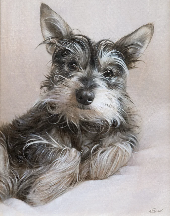 Oil painting of Chucho, a distinguished dog, by Nicholas Beall.
