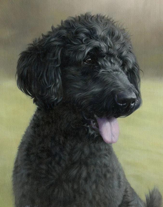 Oil portrait of Georgie, a sweet dog, capturing her gentle nature by Nicholas Beall.