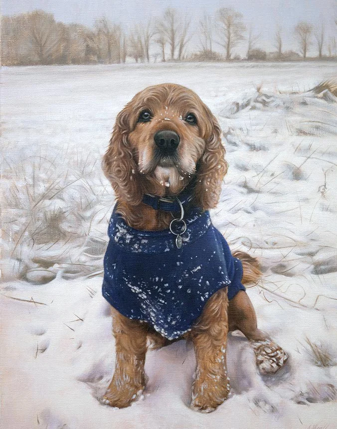 Commissioned oil portrait of Milo the dog, painted for actor John Nettles.