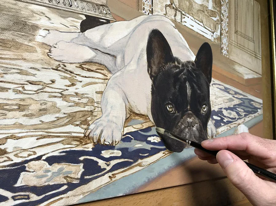 Work in Progress – French Bulldog Painting Work in progress on the French Bulldog painting of Agarn, showing initial development.