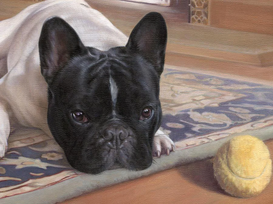 Work in Progress – Final Touches Work in progress on the final touches of the French Bulldog painting of Agarn.