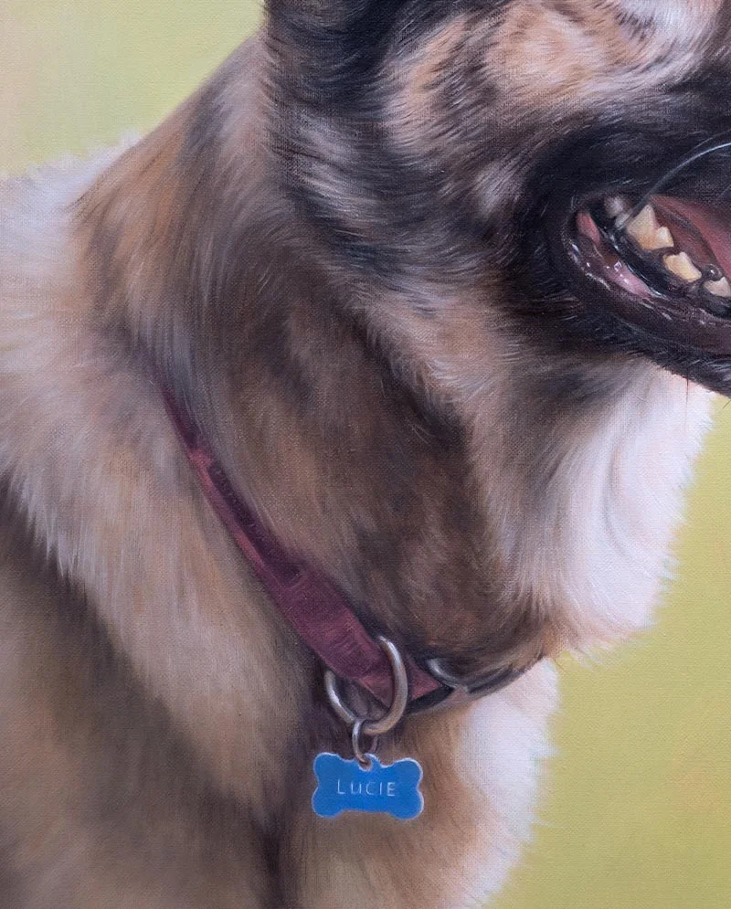 Close-Up Brushwork – Lucie’s Portrait in Oils Close-up brushwork on Lucie’s portrait in oils, showing the texture and artistry.