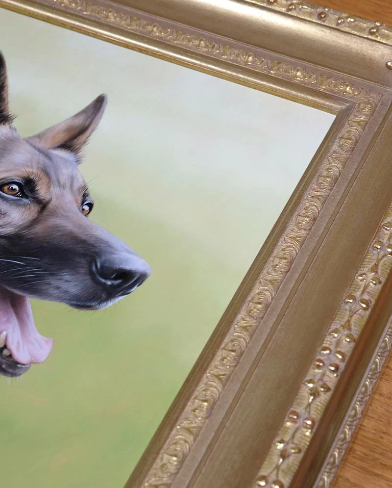 Lucie’s Portrait in Frame – Display View Lucie’s portrait in its frame, shown in a display view on a wall.