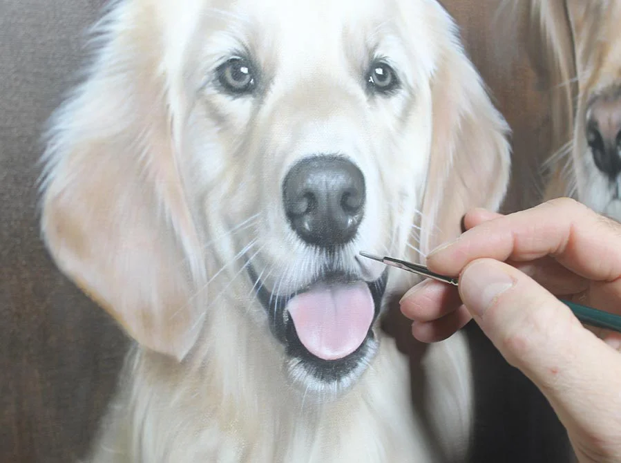 Golden Retriever Portrait – Final Layers Golden Retriever portrait showing final layers and completion before framing.