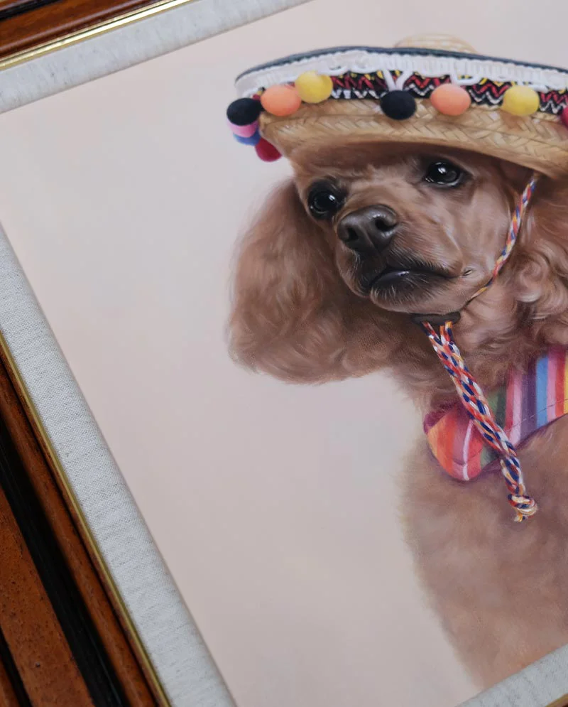 Framed Poodle Dog Portrait, ready for display Custom framed oil painting of the Poodle, Lucy, in a classic frame