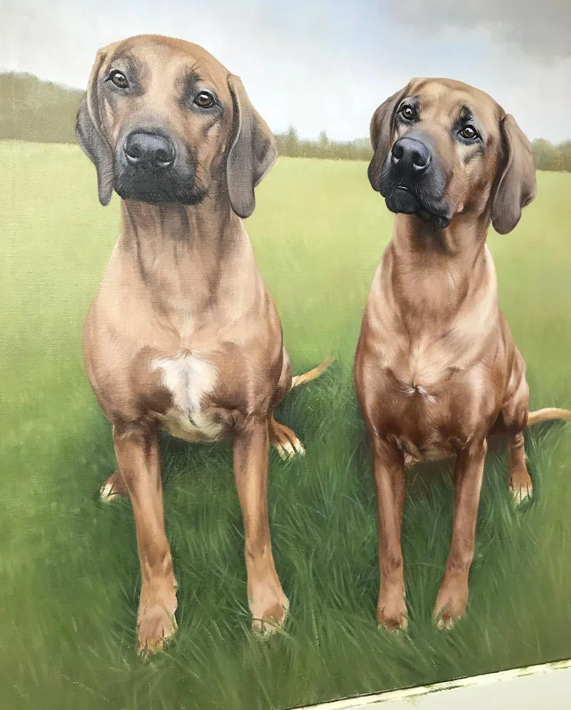 Detail of Rhodesian Ridgeback Oil Painting, intricate details Detail view of the Rhodesian Ridgeback oil painting, highlighting fur and expression