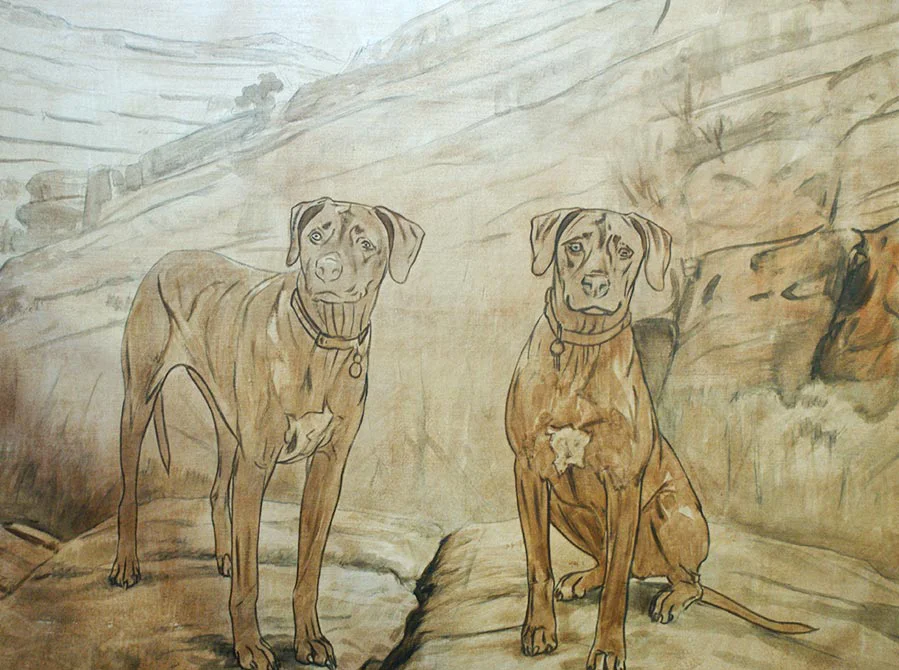 Rhodesian Ridgeback Oil Painting Background in Progress Work in progress of the Rhodesian Ridgeback oil painting, focusing on the background landscape