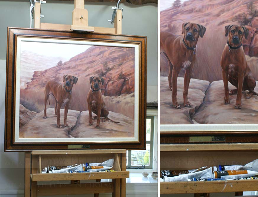 rhodesian ridgeback painting on the easel