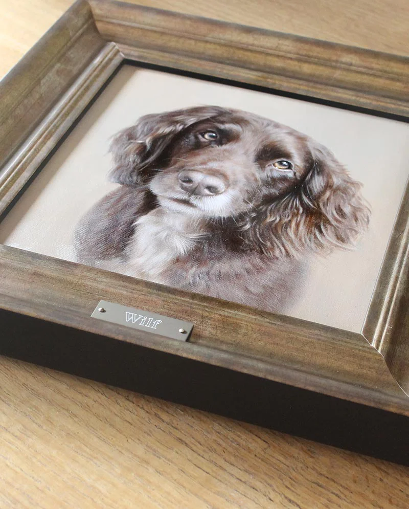 Framed Spaniel Dog Portrait of Wilf The finished and framed Cocker Spaniel dog portrait of Wilf