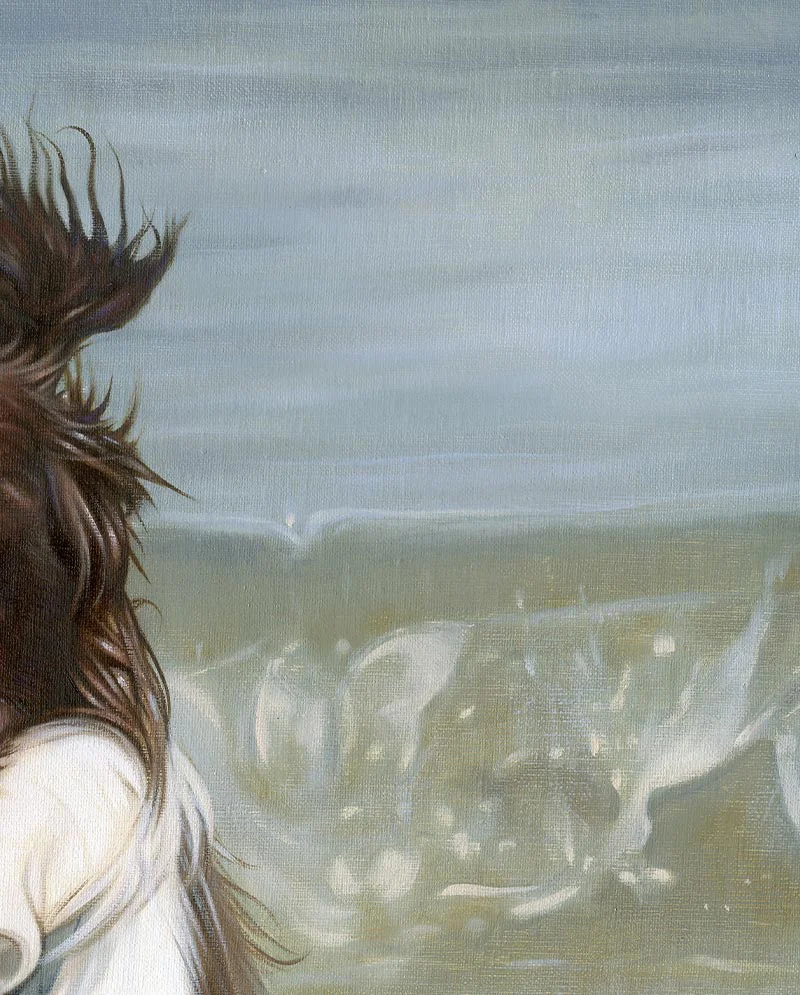 Spaniel Oil Painting – Brushwork and Water Texture Spaniel oil painting showcasing brushwork and the texture of the water as Banjo leaps.
