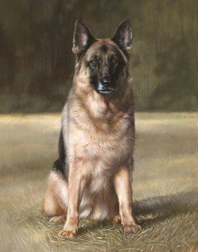 Oil painting of a german shepherd