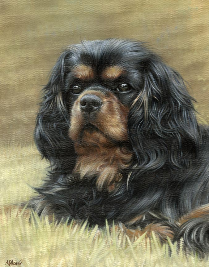 Oil painting of a king charles spaniel