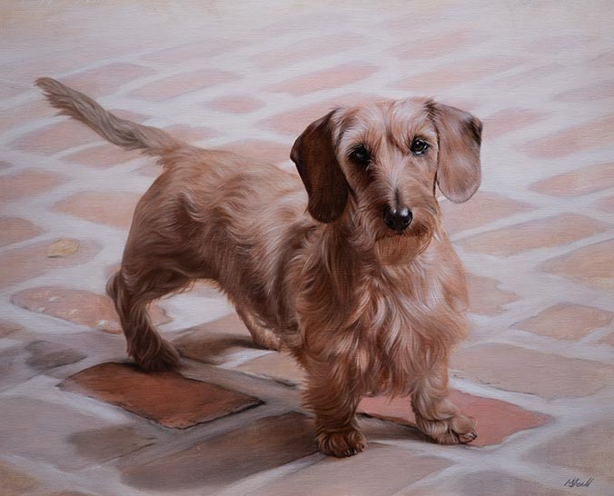 Oil painting of a Dachshund