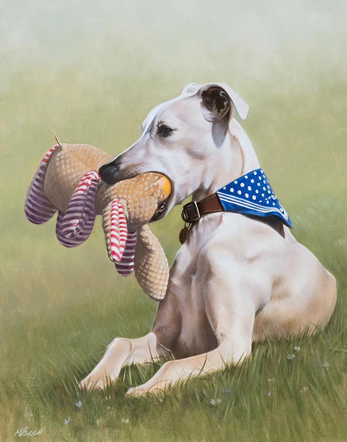 Oil painting of a whippet