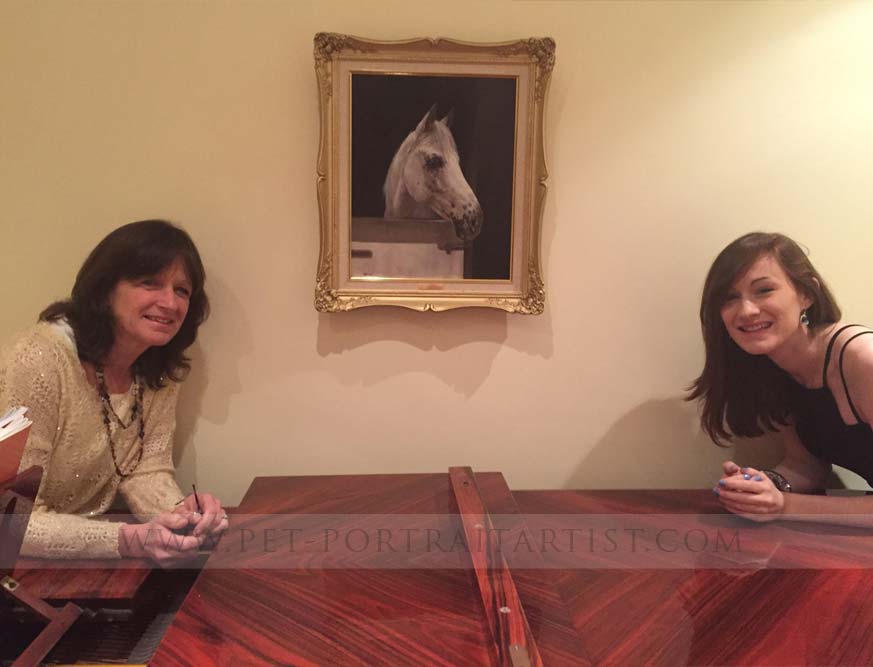 horse portrait in happy clients home