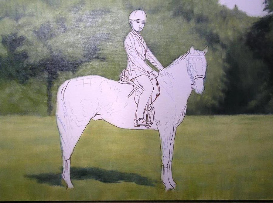 Horse and Rider Portrait - Work in Progress Horse and rider portrait work in progress, showing initial layers.