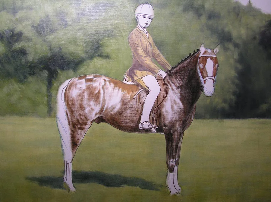 Horse and Rider Portrait - Oil Painting in Progress Horse and rider oil painting in progress, showing developing detail.