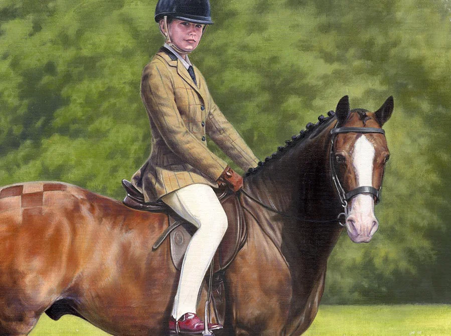 Horse and Rider Portrait - Detail in Oils Detail of the horse and rider portrait in oils, showcasing brushwork.
