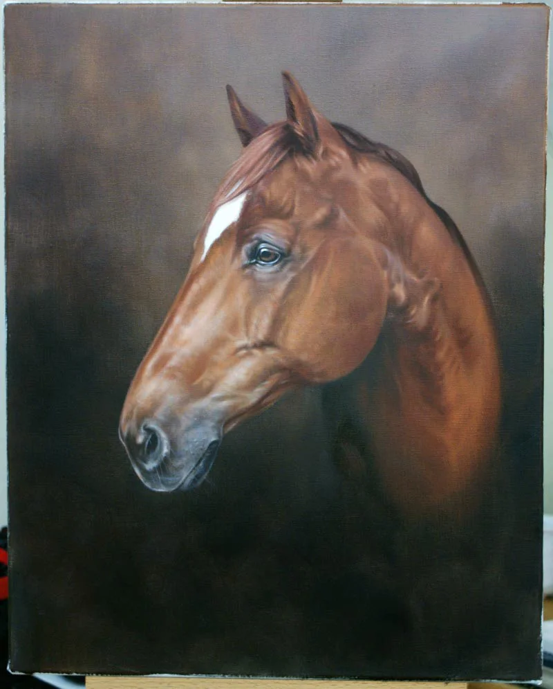 George’s portrait nearing completion, with refined details.