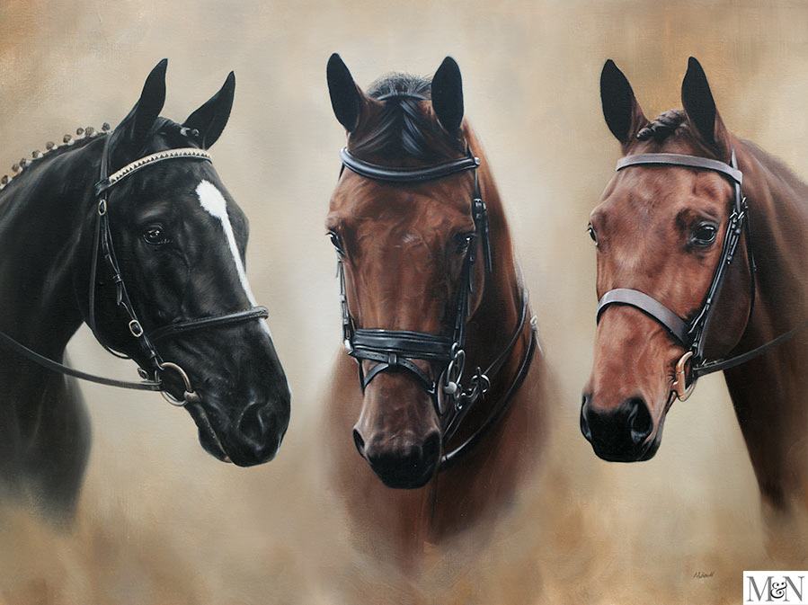 group horse oil painting