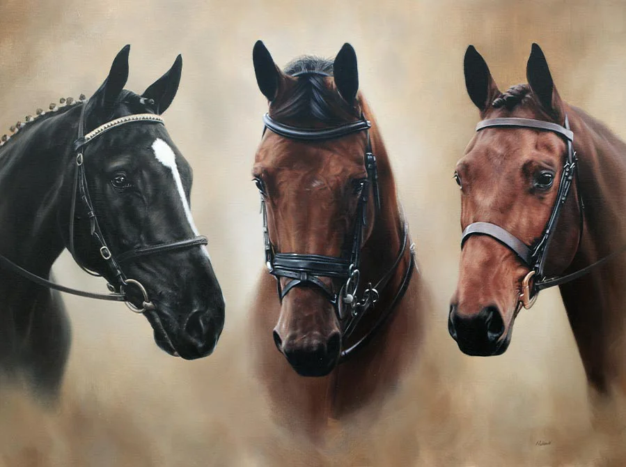 group horse oil painting