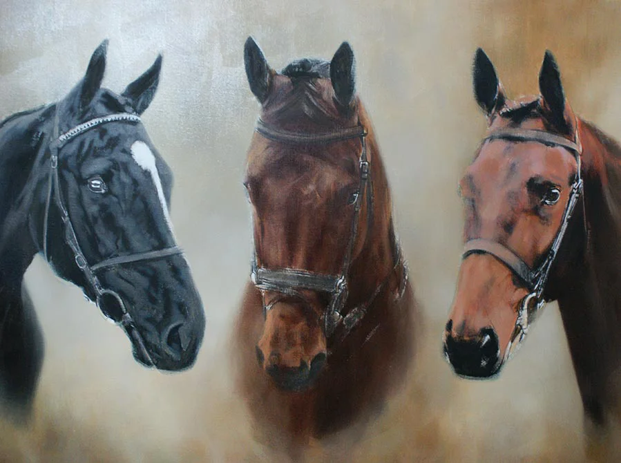 Three Horses Portrait Early Stages, foundational work Early stages of the three horses portrait, with basic forms blocked in
