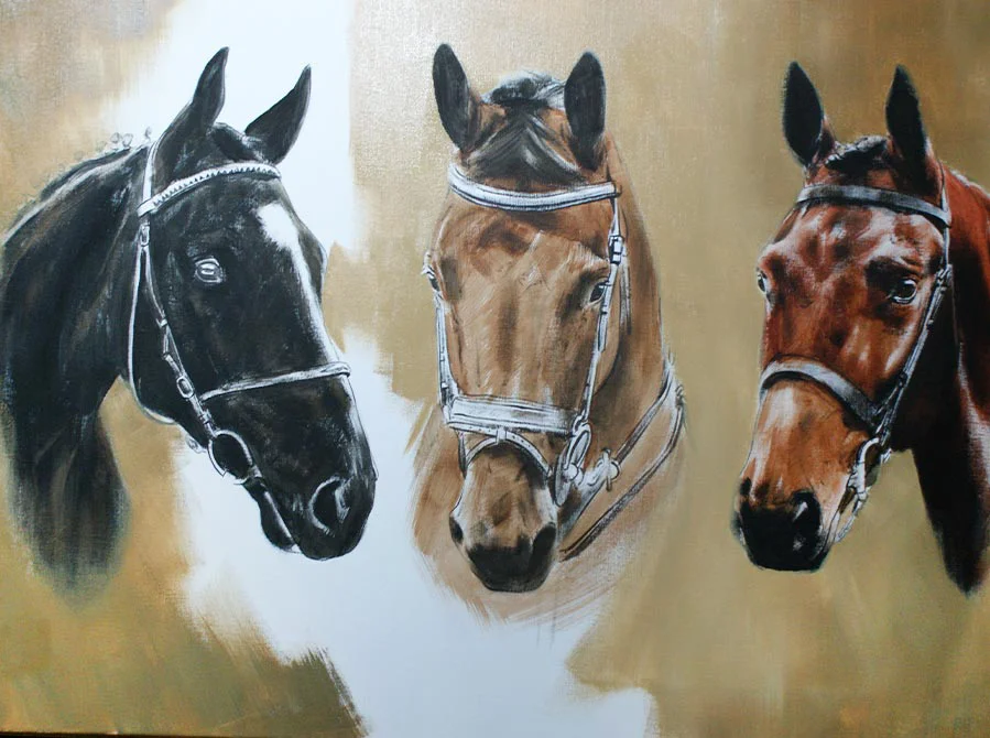 Three Horses Oil Painting Work in Progress, early stages Work in progress of the three horses oil painting, showing initial details