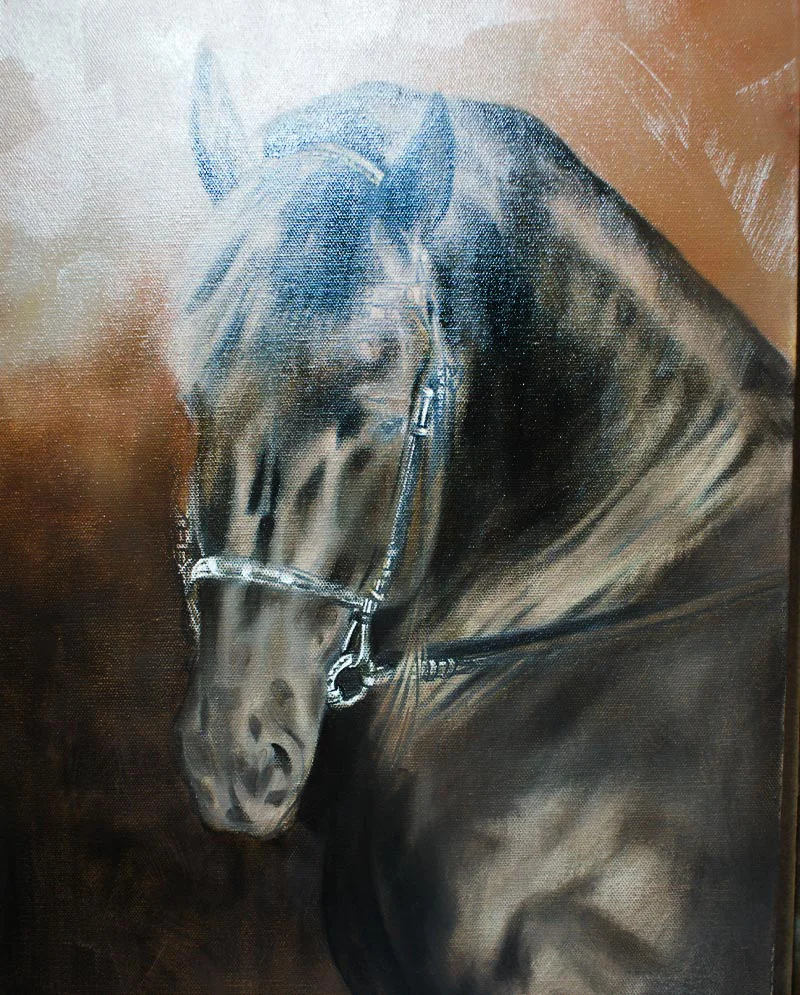 Building Detail – Horse Oil Portrait Building detail on Eric's horse oil portrait, showing refined features and texture.