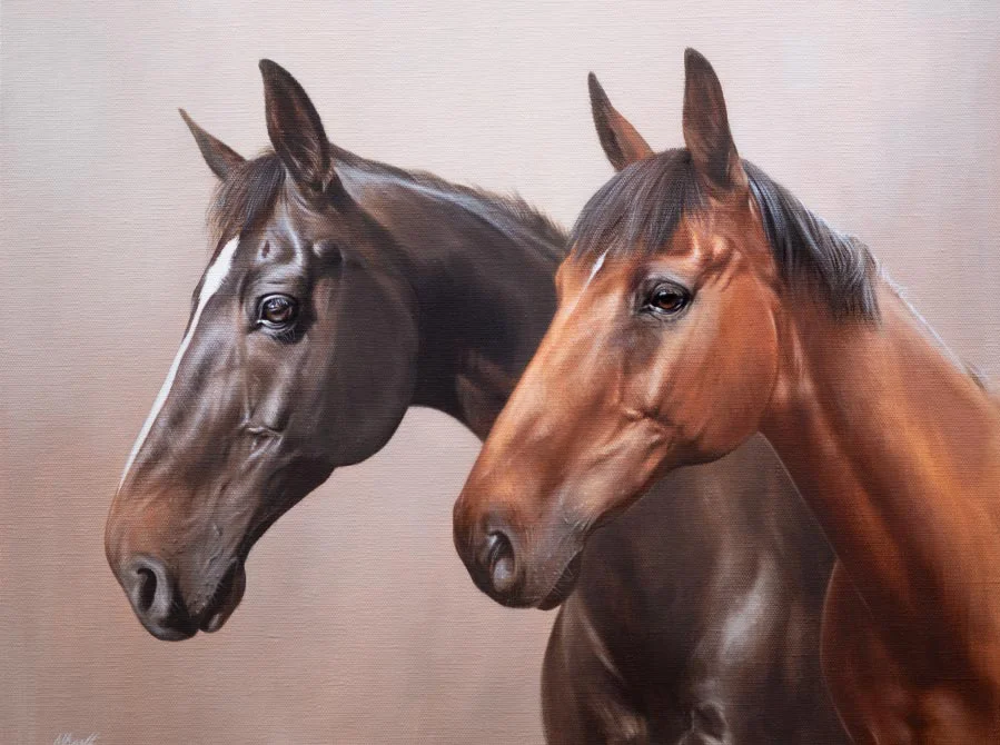 Horse Painting Double Portrait of Max and Alfie by Nick Beall