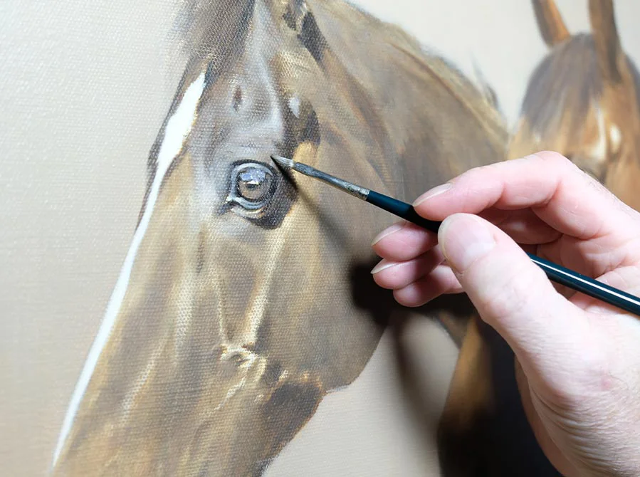 Two Horses in Oil – Final Painting Two horses in oil, showing the final painting before framing.
