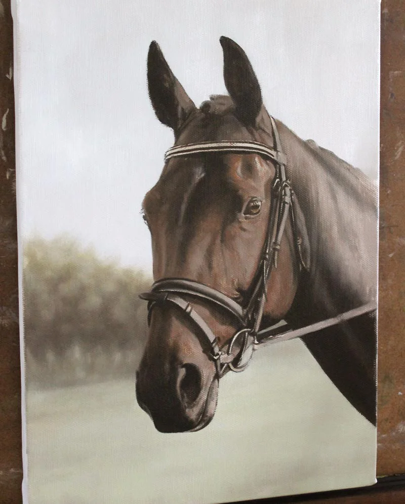 Horse Oil Painting – Developing Texture Horse oil painting of Leah, showing developing texture and detail.