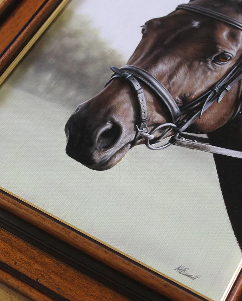 Horse Oil Painting Displayed in Client's Home Horse oil painting of Leah displayed in the client's home.