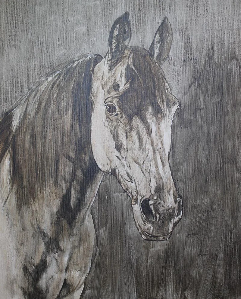 Horse Portrait in Oils – First Layers Horse portrait of Remy in oils, showing the first layers of paint.