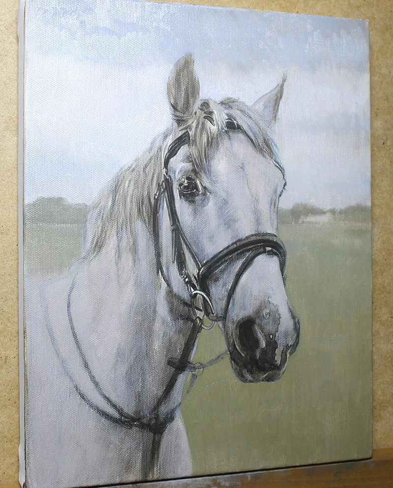 Horse Portrait Painting – Building Detail Horse portrait painting of Radley, building detail.