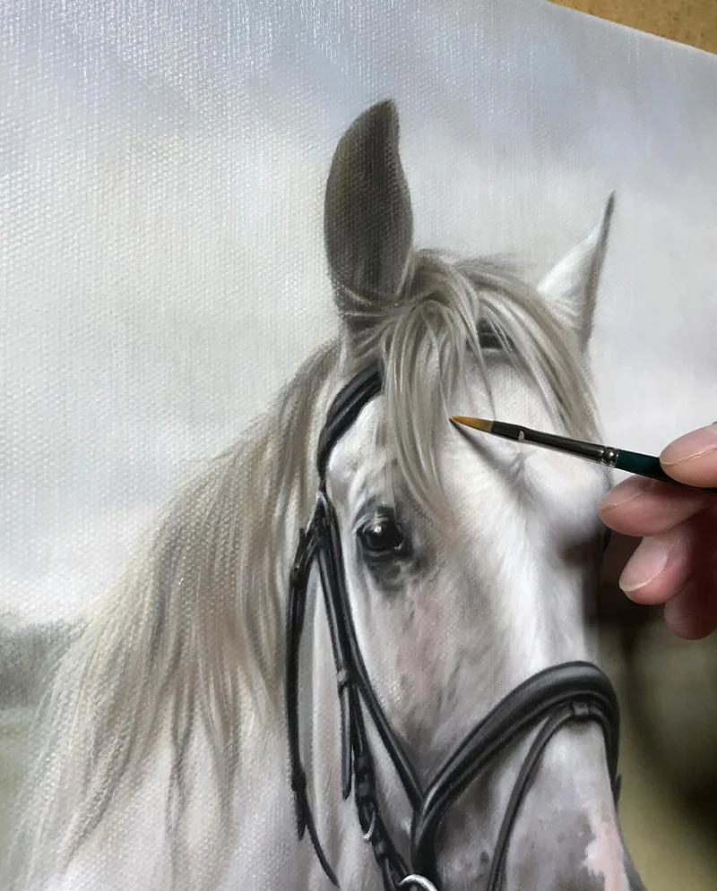 Close-Up Brushwork – Equine Oil Portrait Close-up brushwork of the equine oil portrait of Radley.