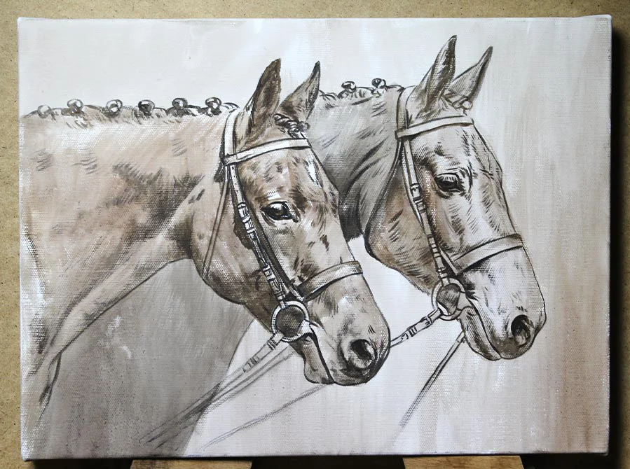 Equine Oil Painting Work in Progress Equine oil painting of Jubilee and Trinity in progress.