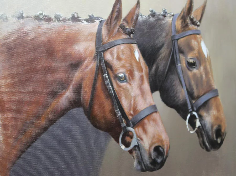 Layering Oils in Horse Portrait Layering oils in the double horse portrait of Jubilee and Trinity.