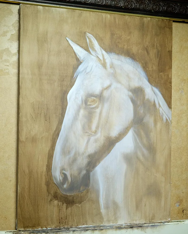 Horse Portrait of Elly - Sketching Stage Horse portrait of Elly showing the initial sketching stage.