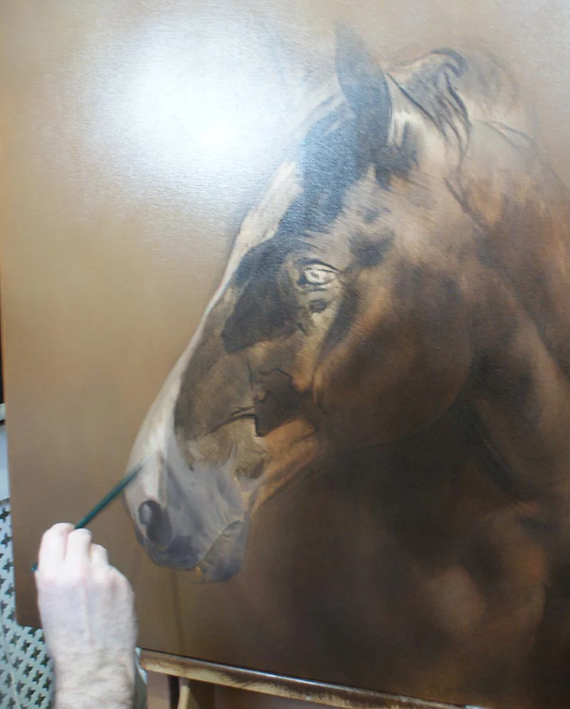 Billy’s Oil Portrait in Progress Billy’s oil portrait in progress, showing developing layers.