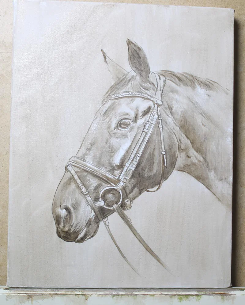 Work in Progress of Inca’s Horse Portrait Work in progress of Inca’s horse portrait, showing early brushwork.