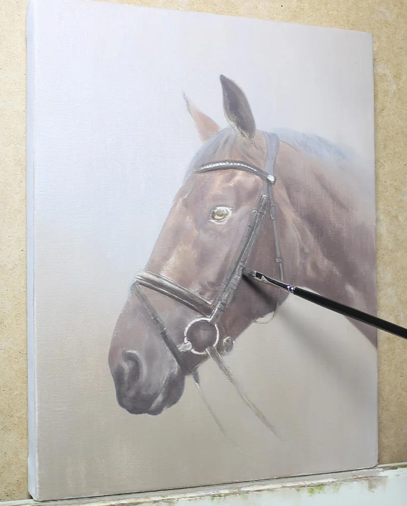 Initial Layers of Inca’s Horse Oil Portrait Initial layers of Inca’s horse oil portrait being applied.