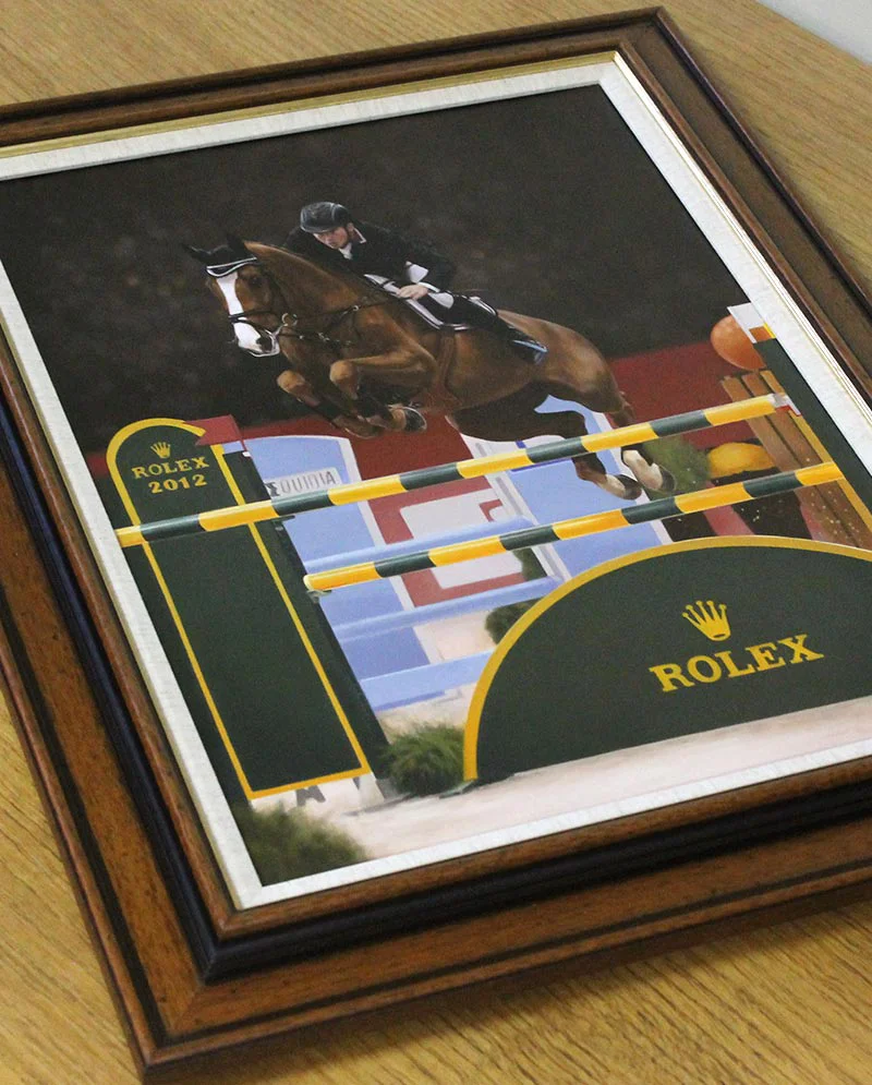Framed Horse Portrait in Oils Framed horse portrait of CC Top in oils.