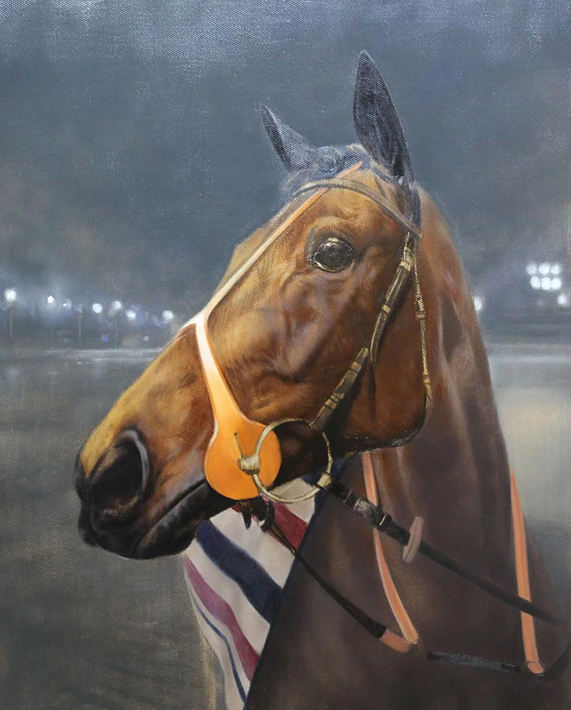 Race Horse Portrait Detailing Stage, sharpening focus Detailed rendering stage of the race horse portrait, focusing on fine features