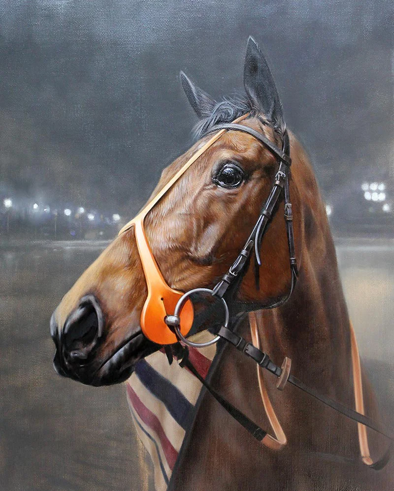 Final Highlights on Race Horse Portrait, bringing it to life Applying final highlights to the race horse oil portrait, adding realism