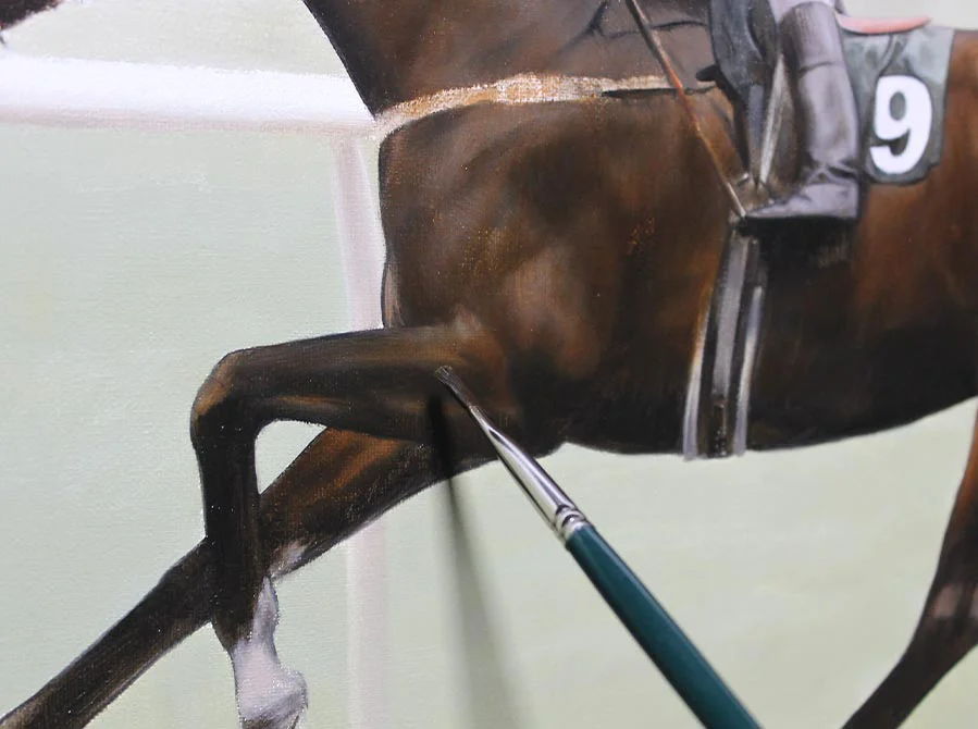 Final Brushwork – Merchant of Dubai Oil Portrait, polishing the artwork Applying final brushwork to the Merchant of Dubai oil portrait, refining details