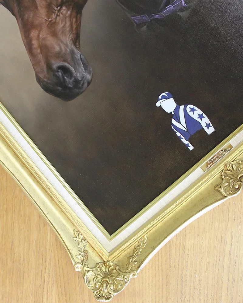 Framed Retired Race Horse Portrait, ready for display Beautifully framed oil portrait of the retired racehorse Ballycastle King